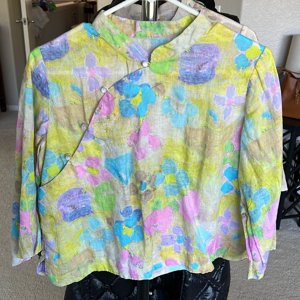 LINEN Oriental Mandarin Cropped Top Floral